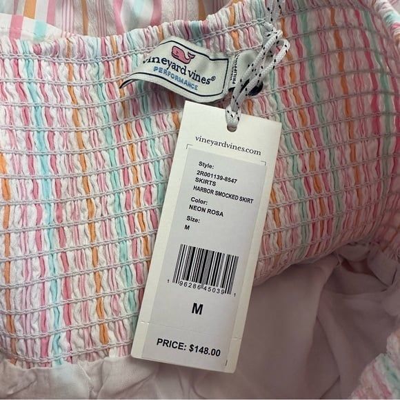 Vineyard Vines Harbor Smocked Mini Tiered Skirt Neon Rosa Size M NEW - Picture 6 of 8